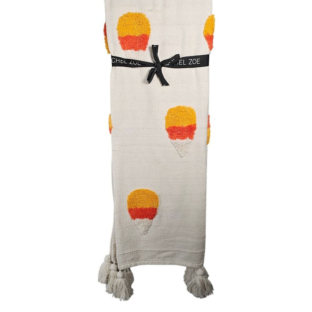 Rachel Zoe Candy Corn Halloween Tufted Throw Blanket Tassels 50 x 70